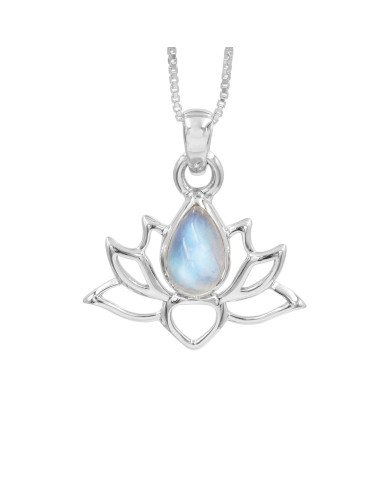 925 Sterling Silver Moonstone Lotus Pendant Necklace Handmade Jewelry