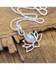 925 Sterling Silver Moonstone Lotus Pendant Necklace Handmade Jewelry