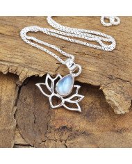 925 Sterling Silver Moonstone Lotus Pendant Necklace Handmade Jewelry