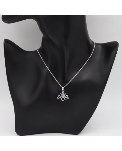 925 Sterling Silver Moonstone Lotus Pendant Necklace Handmade Jewelry