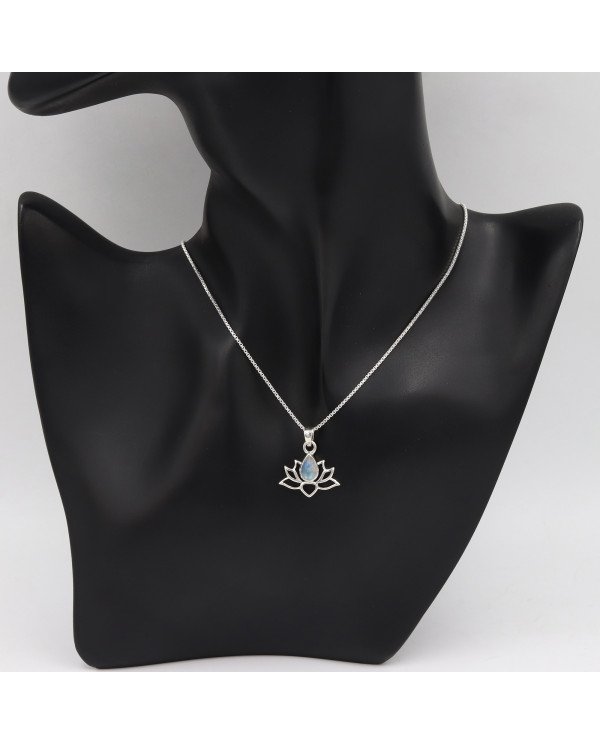 925 Sterling Silver Moonstone Lotus Pendant Necklace Handmade Jewelry