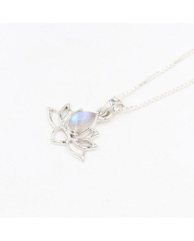 925 Sterling Silver Moonstone Lotus Pendant Necklace Handmade Jewelry