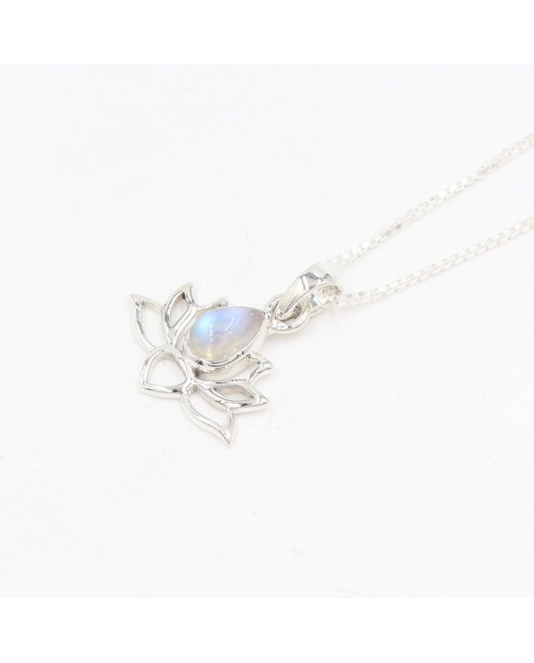 925 Sterling Silver Moonstone Lotus Pendant Necklace Handmade Jewelry