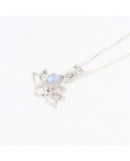 925 Sterling Silver Moonstone Lotus Pendant Necklace Handmade Jewelry