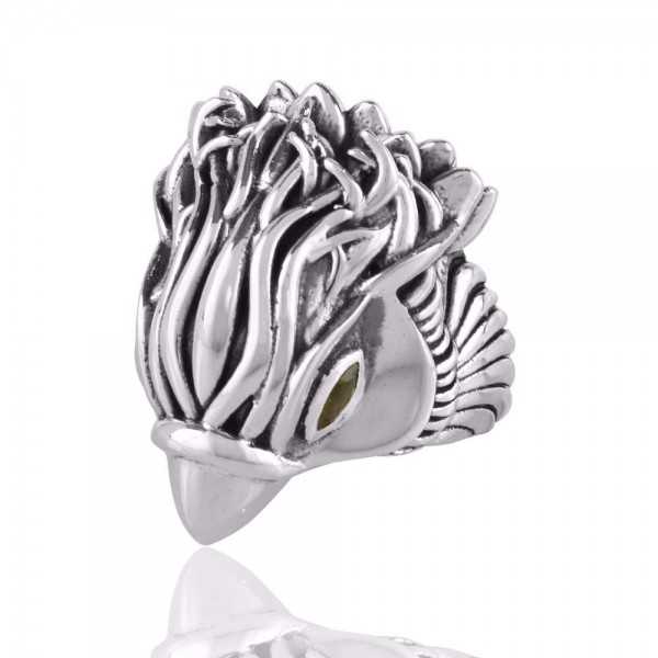 Peridot Eyes Gemstone Skull Sterling Silver Ring For Women's and Men's