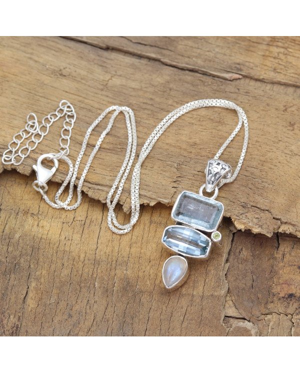 925 Sterling Silver Multi-Gemstone Pendant Necklace for Women