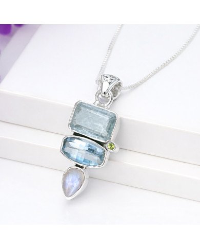 925 Sterling Silver Multi-Gemstone Pendant Necklace for Women