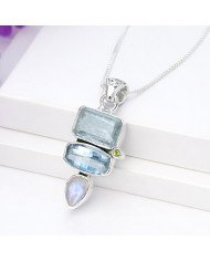 925 Sterling Silver Multi-Gemstone Pendant Necklace for Women