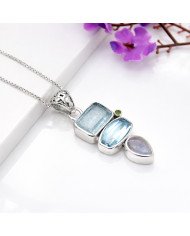 925 Sterling Silver Multi-Gemstone Pendant Necklace for Women