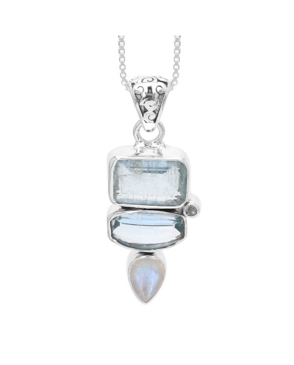 925 Sterling Silver Multi-Gemstone Pendant Necklace for Women