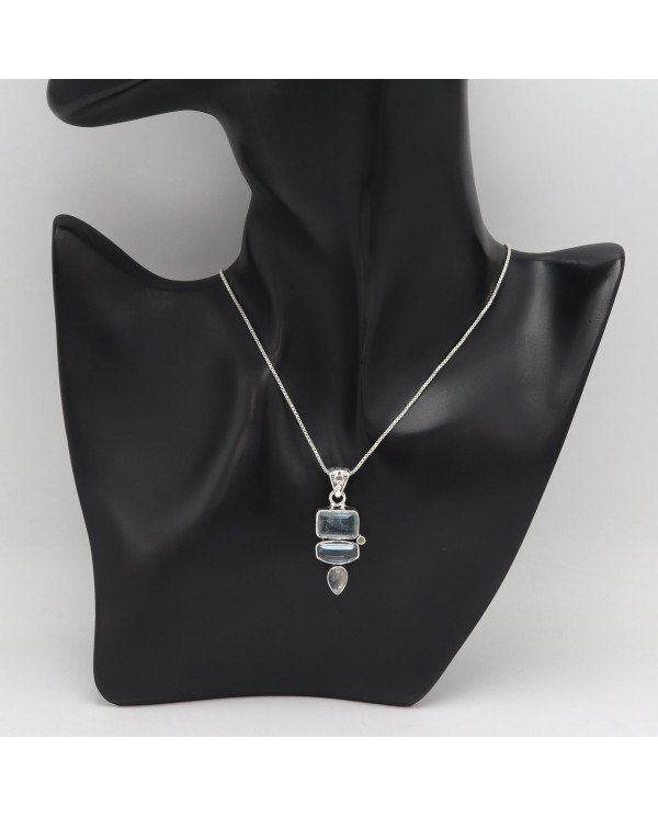 925 Sterling Silver Multi-Gemstone Pendant Necklace for Women