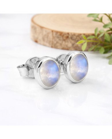 925 Sterling Silver Moonstone Stud Earrings | Handmade Gemstone Jewelry