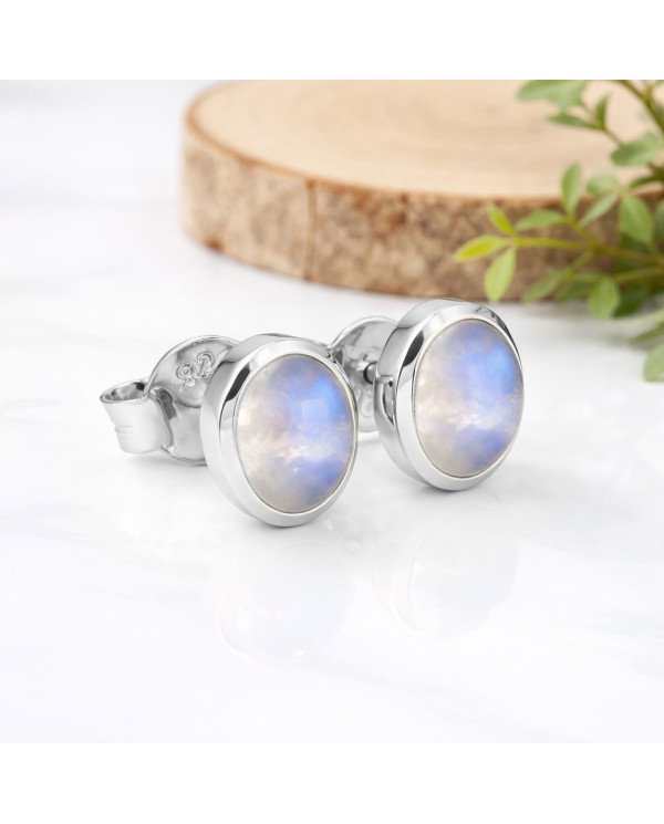 925 Sterling Silver Moonstone Stud Earrings | Handmade Gemstone Jewelry