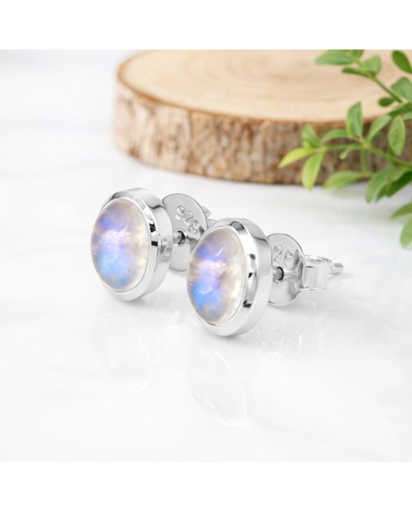 925 Sterling Silver Moonstone Stud Earrings | Handmade Gemstone Jewelry