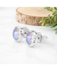 925 Sterling Silver Moonstone Stud Earrings | Handmade Gemstone Jewelry
