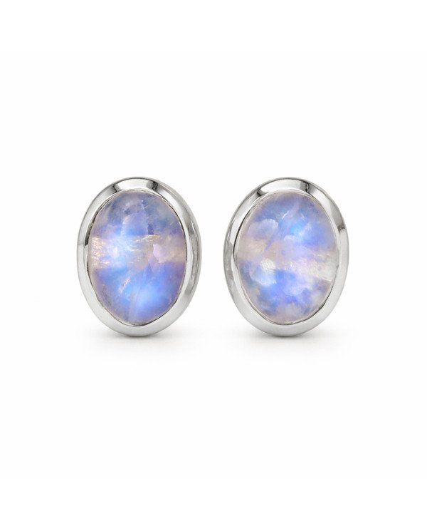 925 Sterling Silver Moonstone Stud Earrings | Handmade Gemstone Jewelry