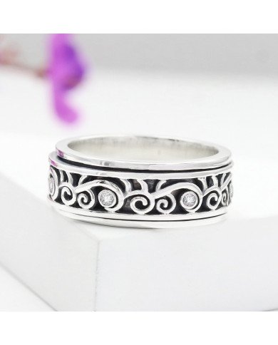 Swarovski Crystal Fidget Ring | 925 Sterling Silver Handmade Jewelry