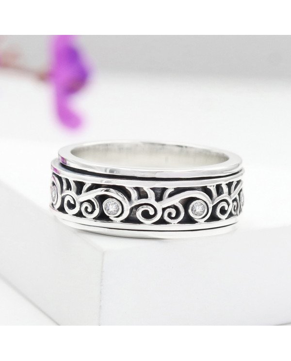 Swarovski Crystal Fidget Ring | 925 Sterling Silver Handmade Jewelry