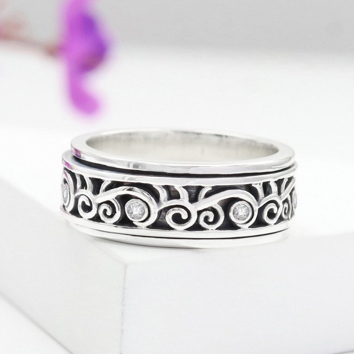 Swarovski Crystal Fidget Ring | 925 Sterling Silver Handmade Jewelry