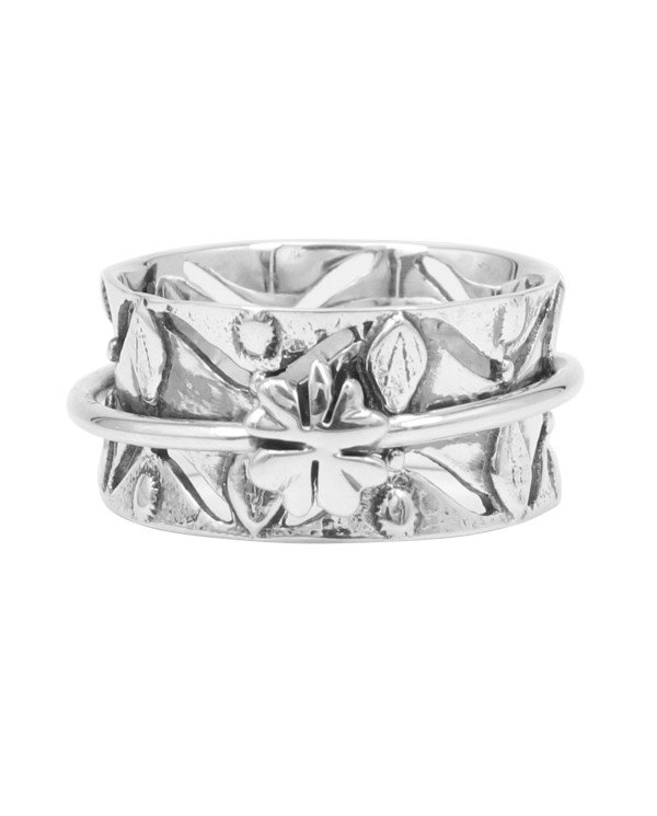 925 Sterling Silver Clover Spinner Ring | Handmade Fidget Statement Ring