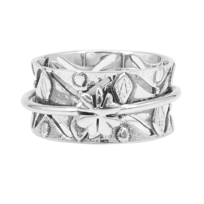 925 Sterling Silver Clover Spinner Ring | Handmade Fidget Statement Ring