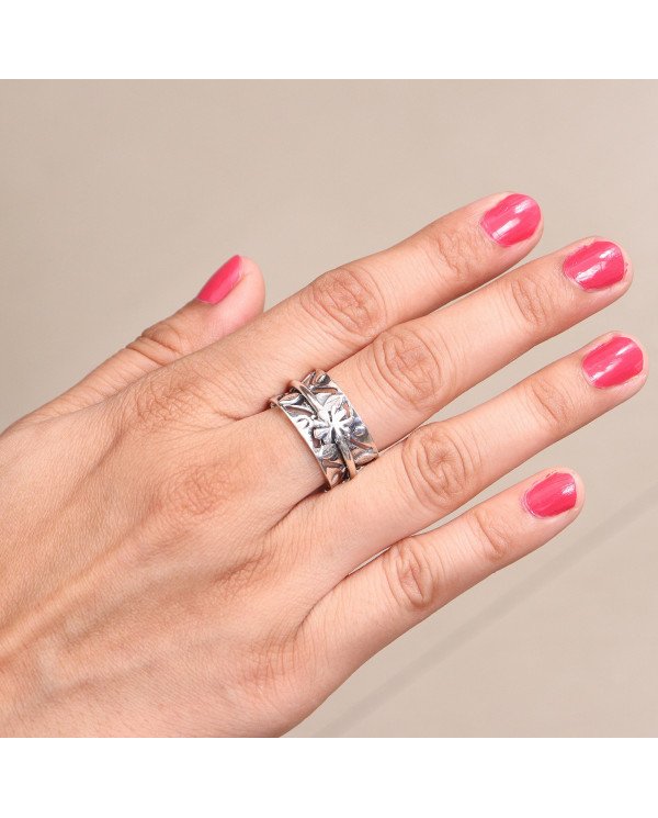925 Sterling Silver Clover Spinner Ring | Handmade Fidget Statement Ring