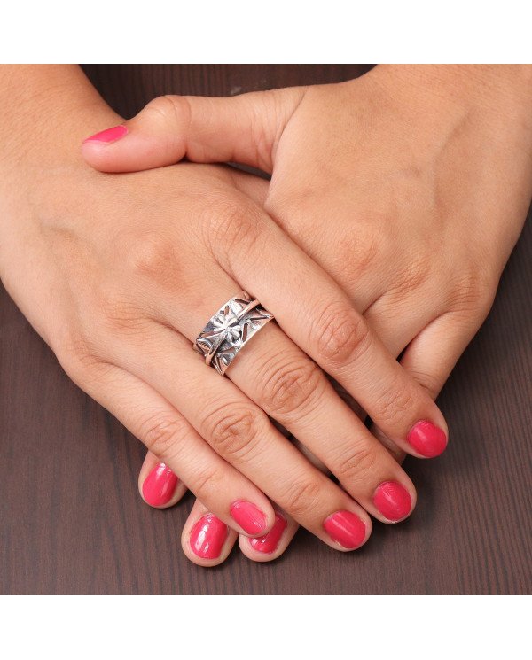 925 Sterling Silver Clover Spinner Ring | Handmade Fidget Statement Ring
