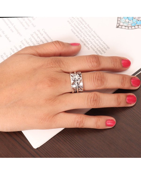 925 Sterling Silver Clover Spinner Ring | Handmade Fidget Statement Ring