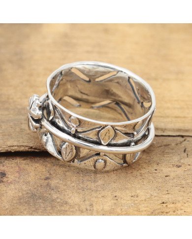925 Sterling Silver Clover Spinner Ring | Handmade Fidget Statement Ring