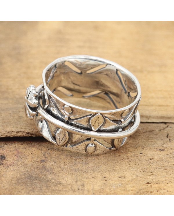 925 Sterling Silver Clover Spinner Ring | Handmade Fidget Statement Ring