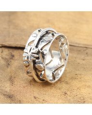925 Sterling Silver Clover Spinner Ring | Handmade Fidget Statement Ring