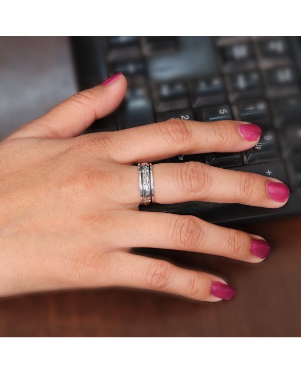 Floral Leaf Spinner Ring | 925 Sterling Silver Meditation Band