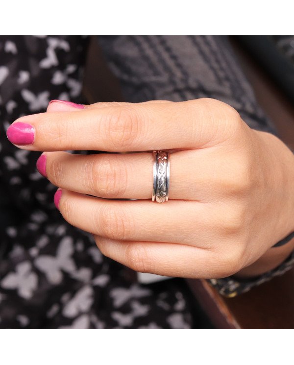 Floral Leaf Spinner Ring | 925 Sterling Silver Meditation Band