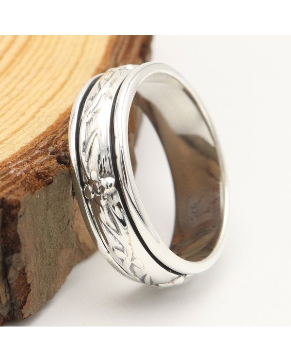 Floral Leaf Spinner Ring | 925 Sterling Silver Meditation Band