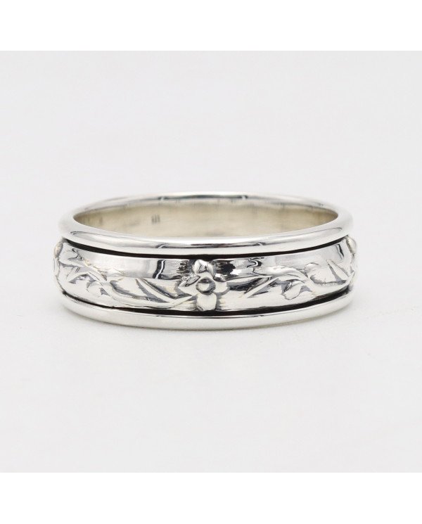 Floral Leaf Spinner Ring | 925 Sterling Silver Meditation Band