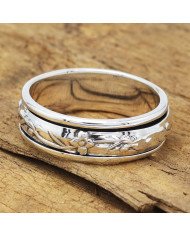 Floral Leaf Spinner Ring | 925 Sterling Silver Meditation Band