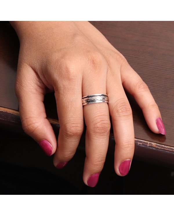 Floral Leaf Spinner Ring | 925 Sterling Silver Meditation Band