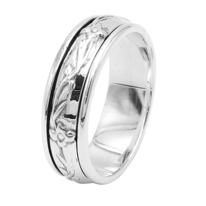 Floral Leaf Spinner Ring | 925 Sterling Silver Meditation Band