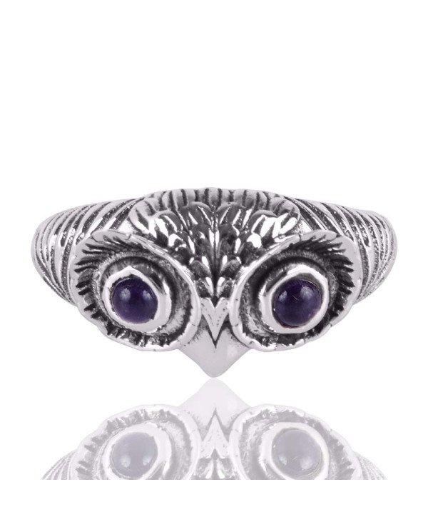 Amethyst Eyes Gemstone Skull Sterling Silver Ring For Women's and Men's