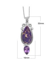 Purple Copper Turquoise & Amethyst Pendant Necklace | 925 Sterling Silver Boho Jewelry