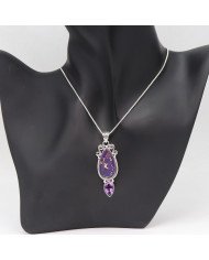 Purple Copper Turquoise & Amethyst Pendant Necklace | 925 Sterling Silver Boho Jewelry