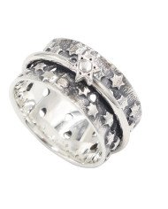 925 Sterling Silver Star Spinner Ring, Handmade Fidget & Meditation Band