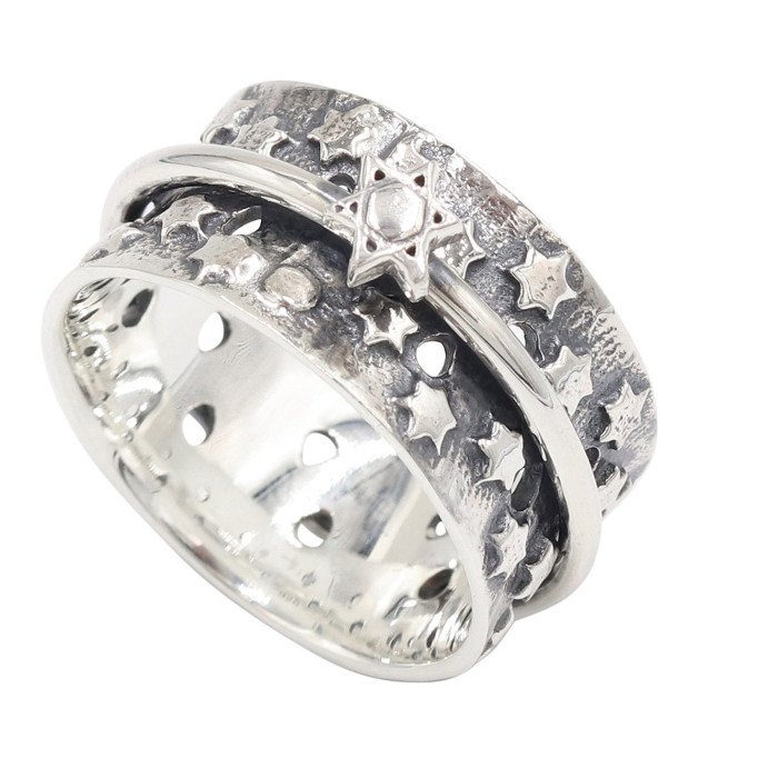 925 Sterling Silver Star Spinner Ring, Handmade Fidget & Meditation Band