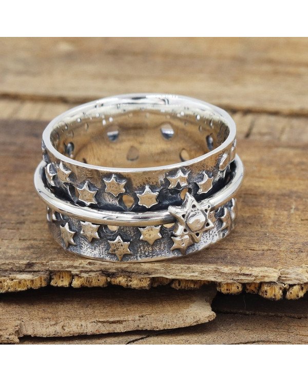 925 Sterling Silver Star Spinner Ring, Handmade Fidget & Meditation Band