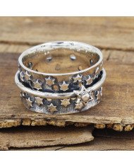 925 Sterling Silver Star Spinner Ring, Handmade Fidget & Meditation Band