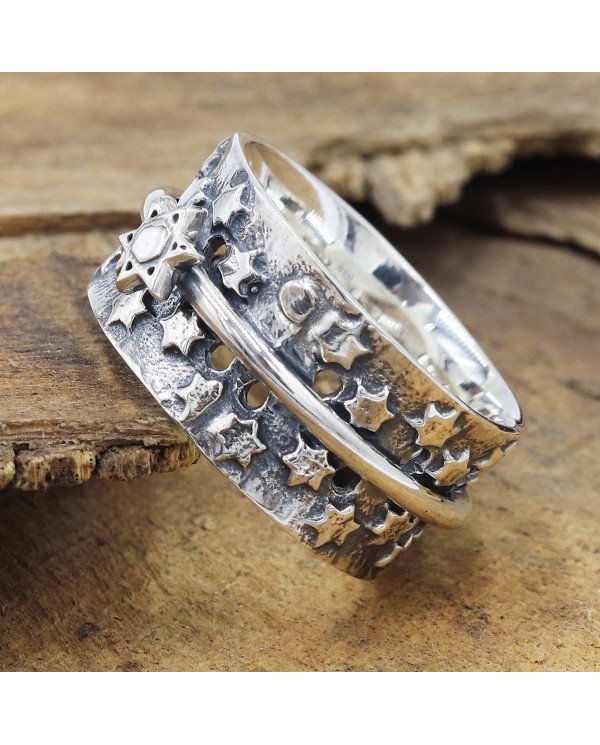 925 Sterling Silver Star Spinner Ring, Handmade Fidget & Meditation Band