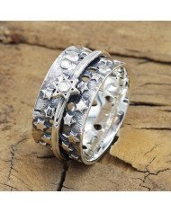 925 Sterling Silver Star Spinner Ring, Handmade Fidget & Meditation Band