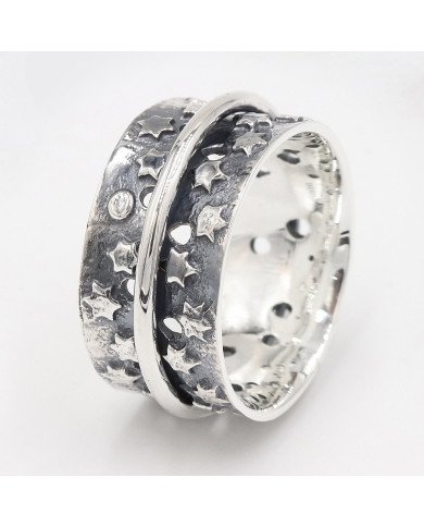 925 Sterling Silver Star Spinner Ring, Handmade Fidget & Meditation Band