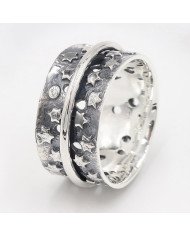 925 Sterling Silver Star Spinner Ring, Handmade Fidget & Meditation Band