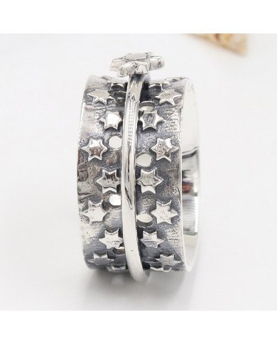 925 Sterling Silver Star Spinner Ring, Handmade Fidget & Meditation Band